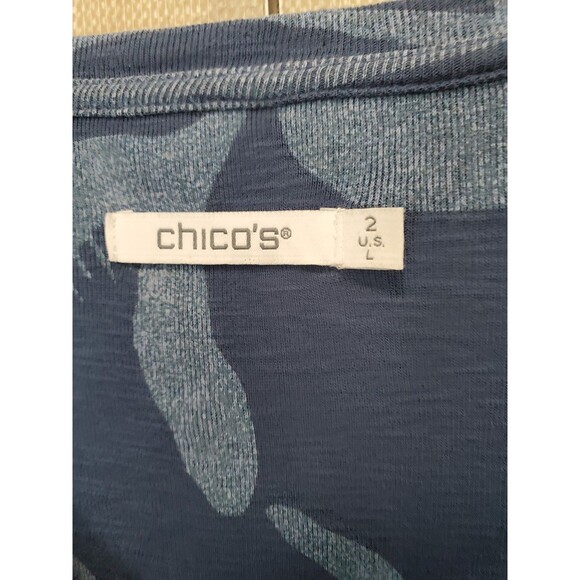 Chico's Cotton Blend Blue Abstract Print Button-Accent V-Neck Tunic Size 2 Large - Picture 4 of 7